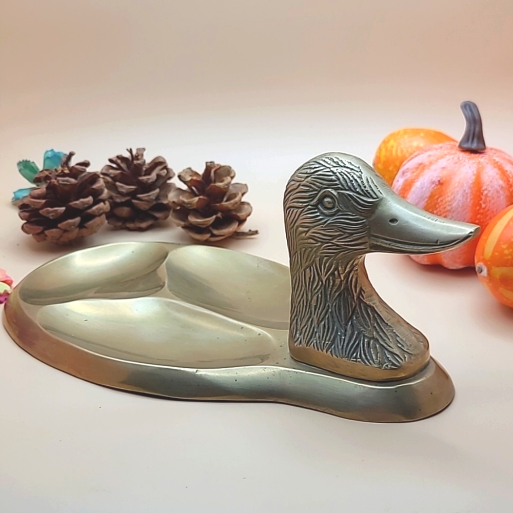 VTG 60s All Brass Duck Head Men's Dresser Caddy Catch All Valet Trinket Tray